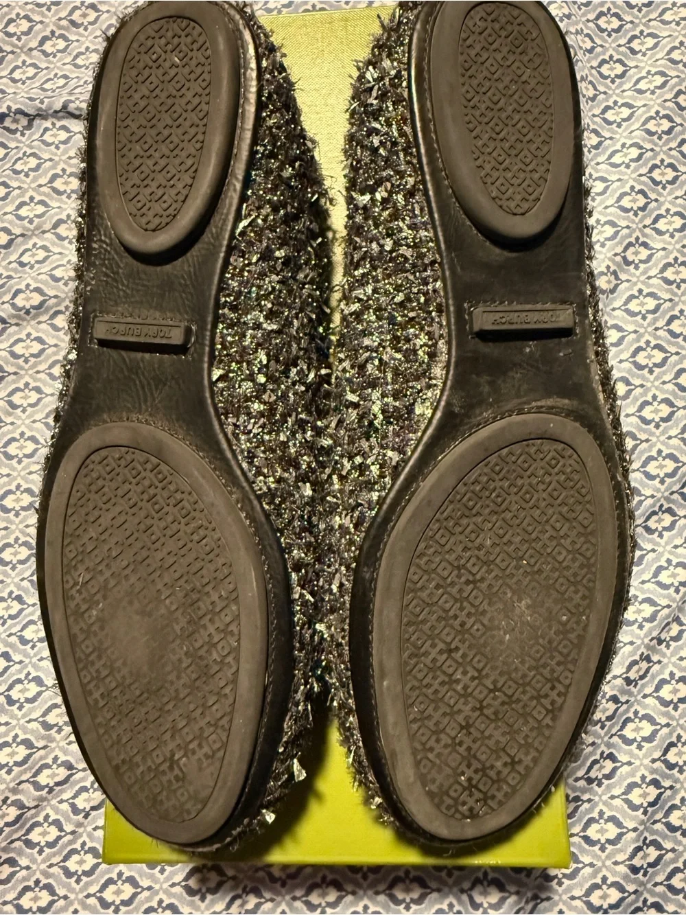 Tory Burch Black Textured Logo Ballet Flats